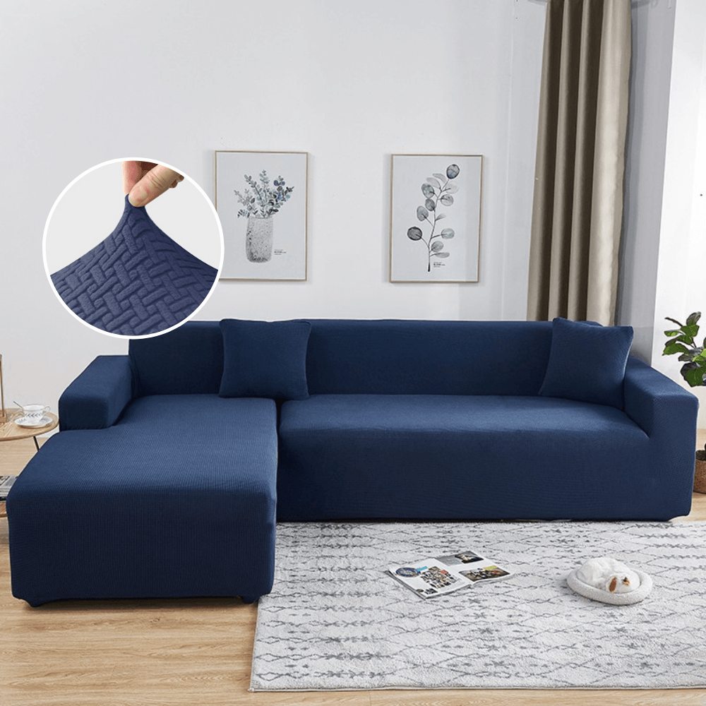 2026 L Shape Polar Fleece Sofa Cover : Navy Blue