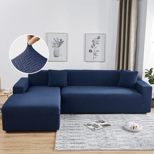 2026 L Shape Polar Fleece Sofa Cover : Navy Blue