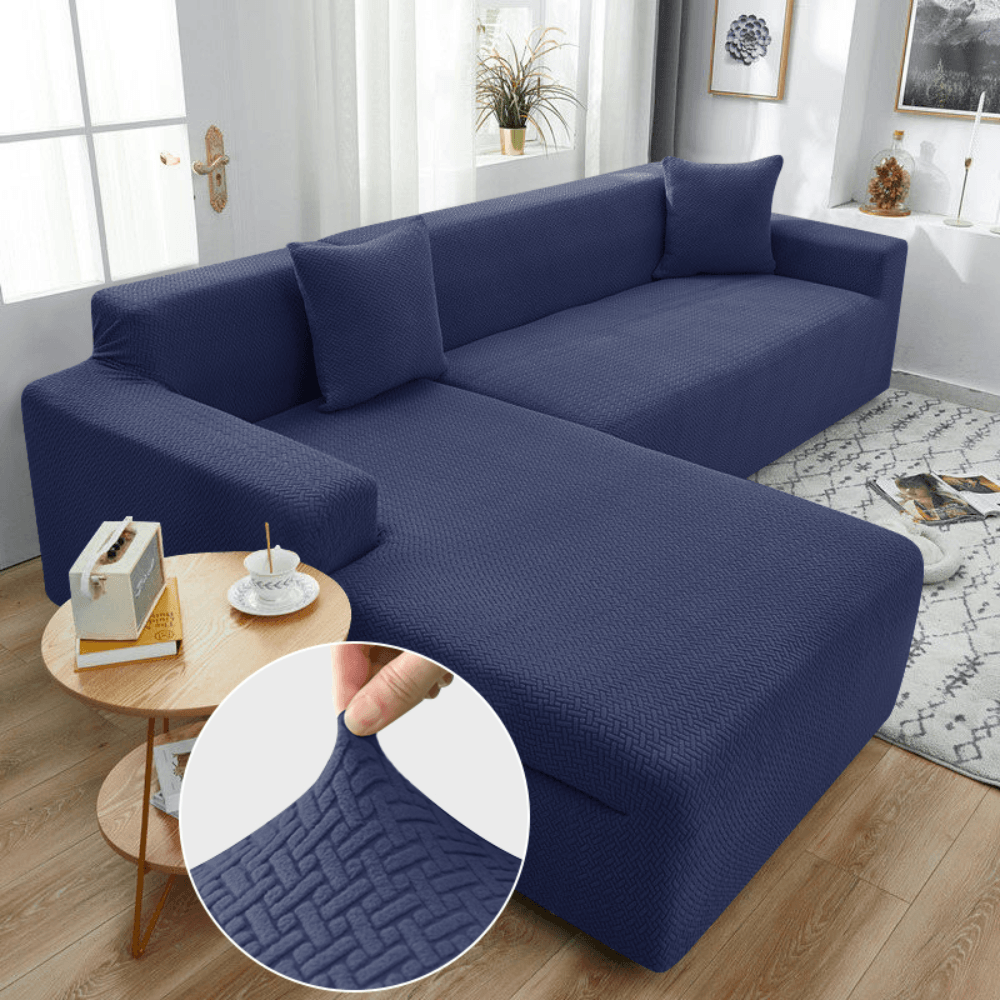 2026 L Shape Polar Fleece Sofa Cover : Navy Blue