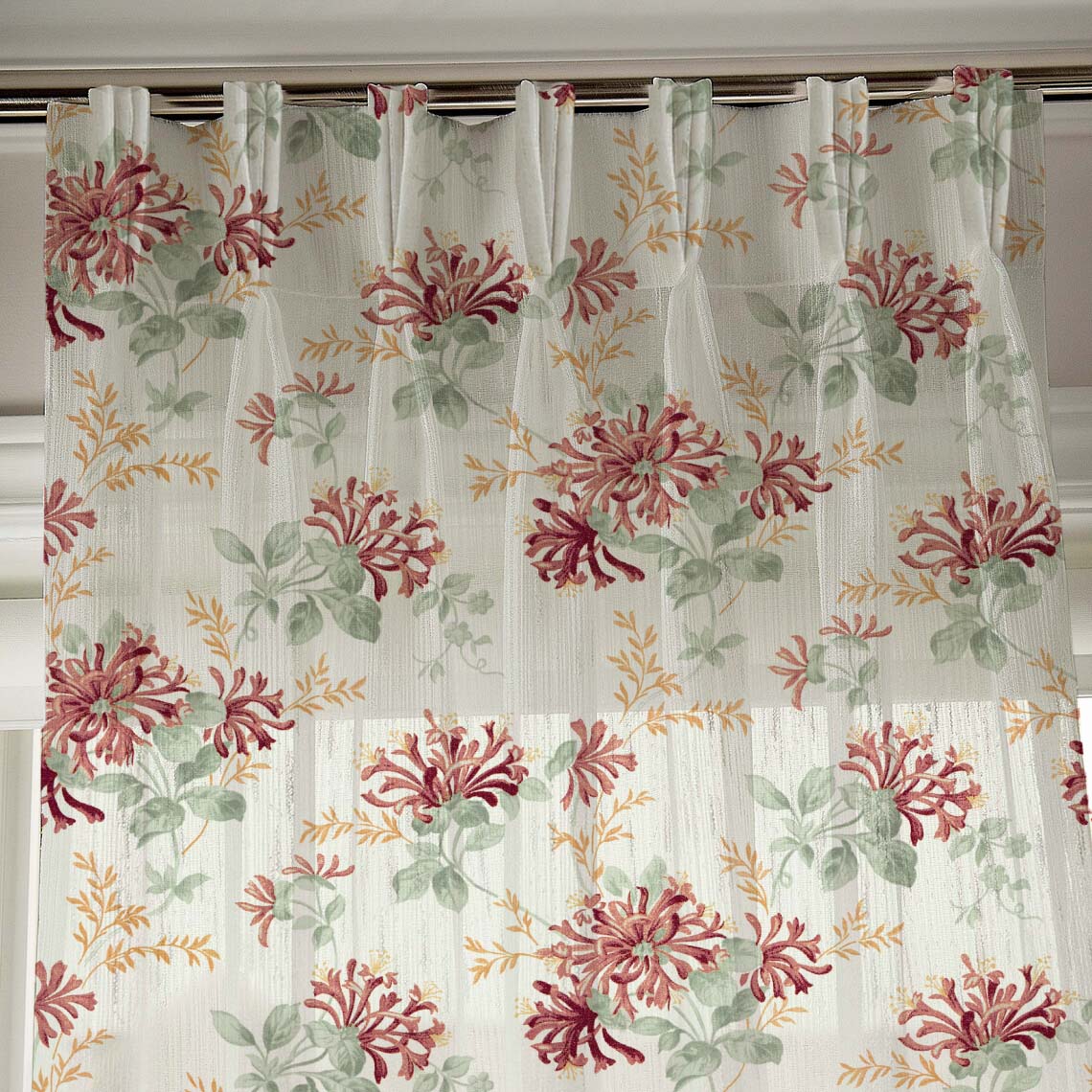 Elegant Floral Print Sheer Semi Transparent Curtain - Set of 2 -DS206A