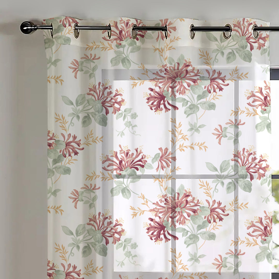 Elegant Floral Print Sheer Semi Transparent Curtain - Set of 2 -DS206A