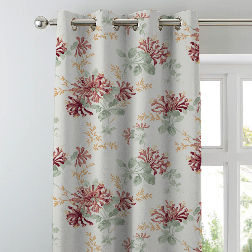 Feral Florals Floral Red Heavy Satin Room Darkening Curtains Set Of 2 - (DS206A)