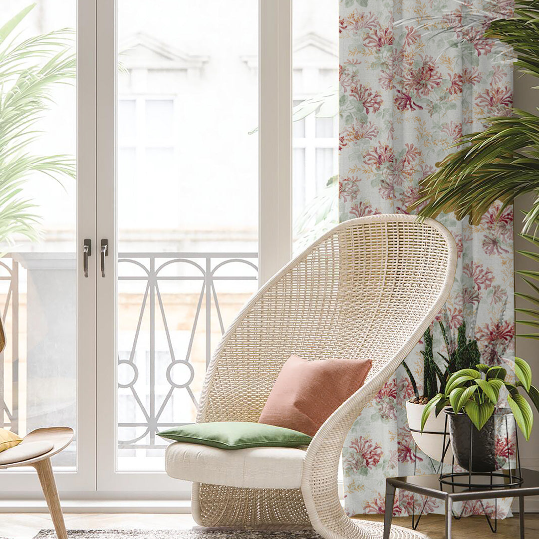 Feral Florals Floral Red Heavy Satin Room Darkening Curtains Set Of 2 - (DS206A)