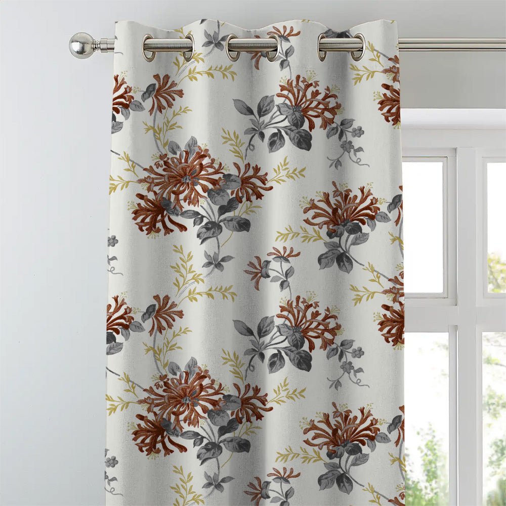 Feral Florals Floral Maroon Heavy Satin Room Darkening Curtains Set Of 2 - (DS206F)