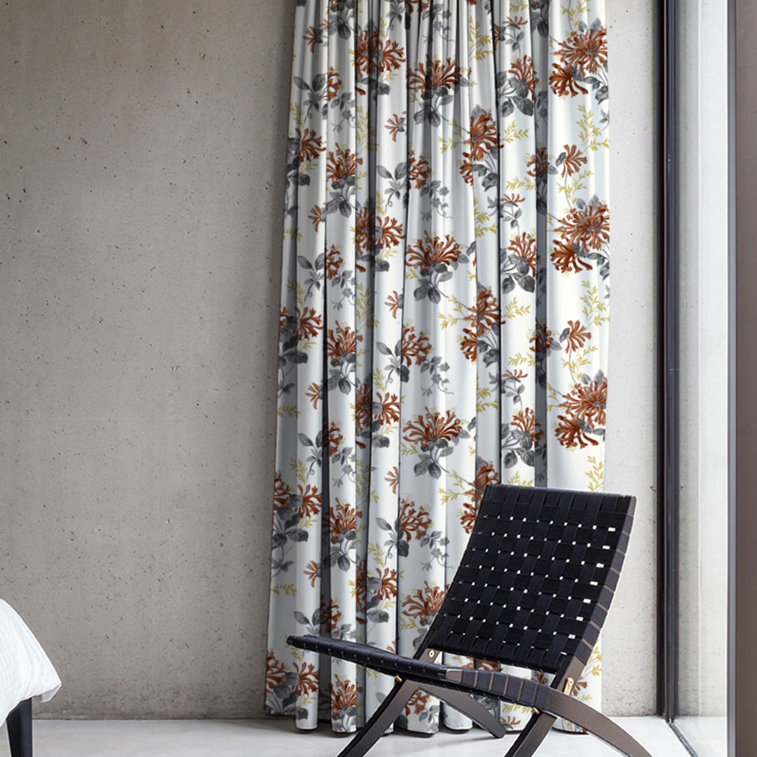 Feral Florals Floral Maroon Heavy Satin Room Darkening Curtains Set Of 2 - (DS206F)