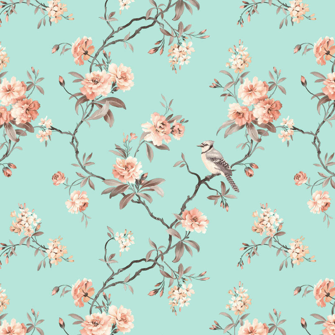 Elegant Floral Print Sheer Semi Transparent Curtain - Set of 2 -DS207A