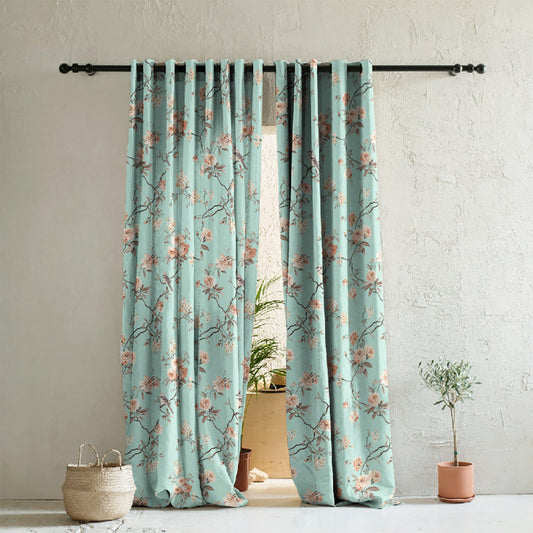 Blossoming Wings Floral Dusty Brown Heavy Satin Room Darkening Curtains Set Of 2 - (DS207A)