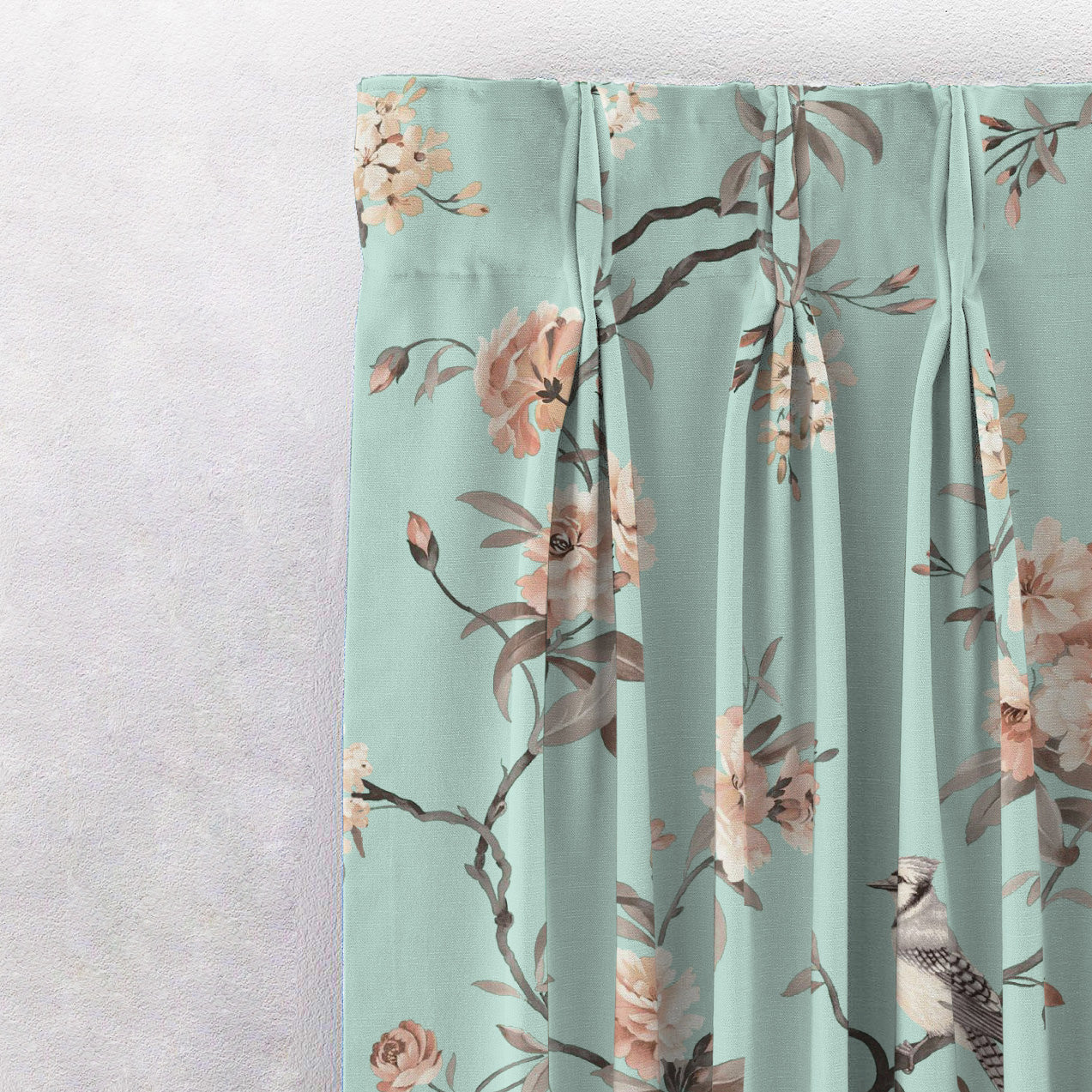 Blossoming Wings Floral Dusty Brown Heavy Satin Room Darkening Curtains Set Of 2 - (DS207A)