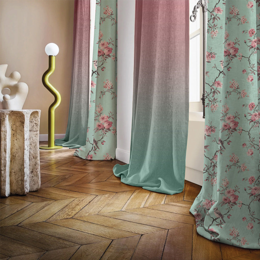 Floral Fresco Floral & Ombre Print Combination Room Darkening Curtains Set Of 4 Door Curtain - (207BOMBRE25)