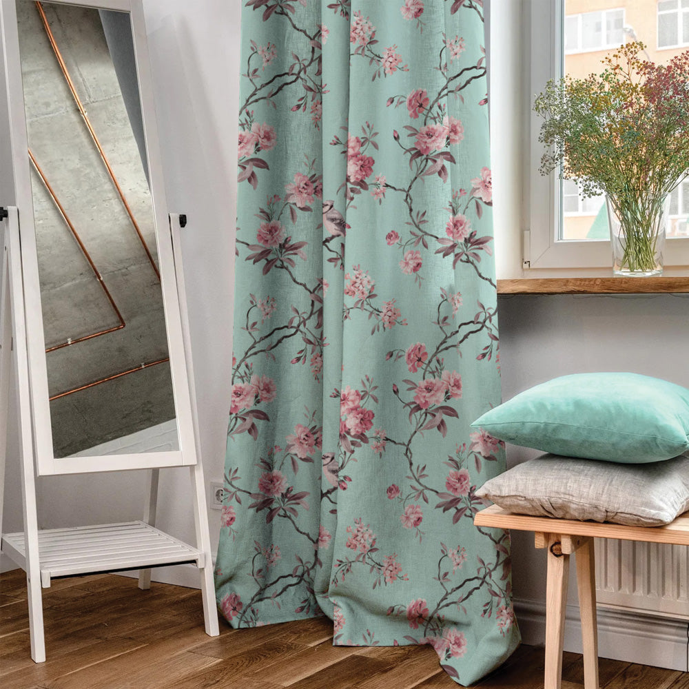 Floral Fresco Floral & Ombre Print Combination Room Darkening Curtains Set Of 4 Door Curtain - (207BOMBRE25)