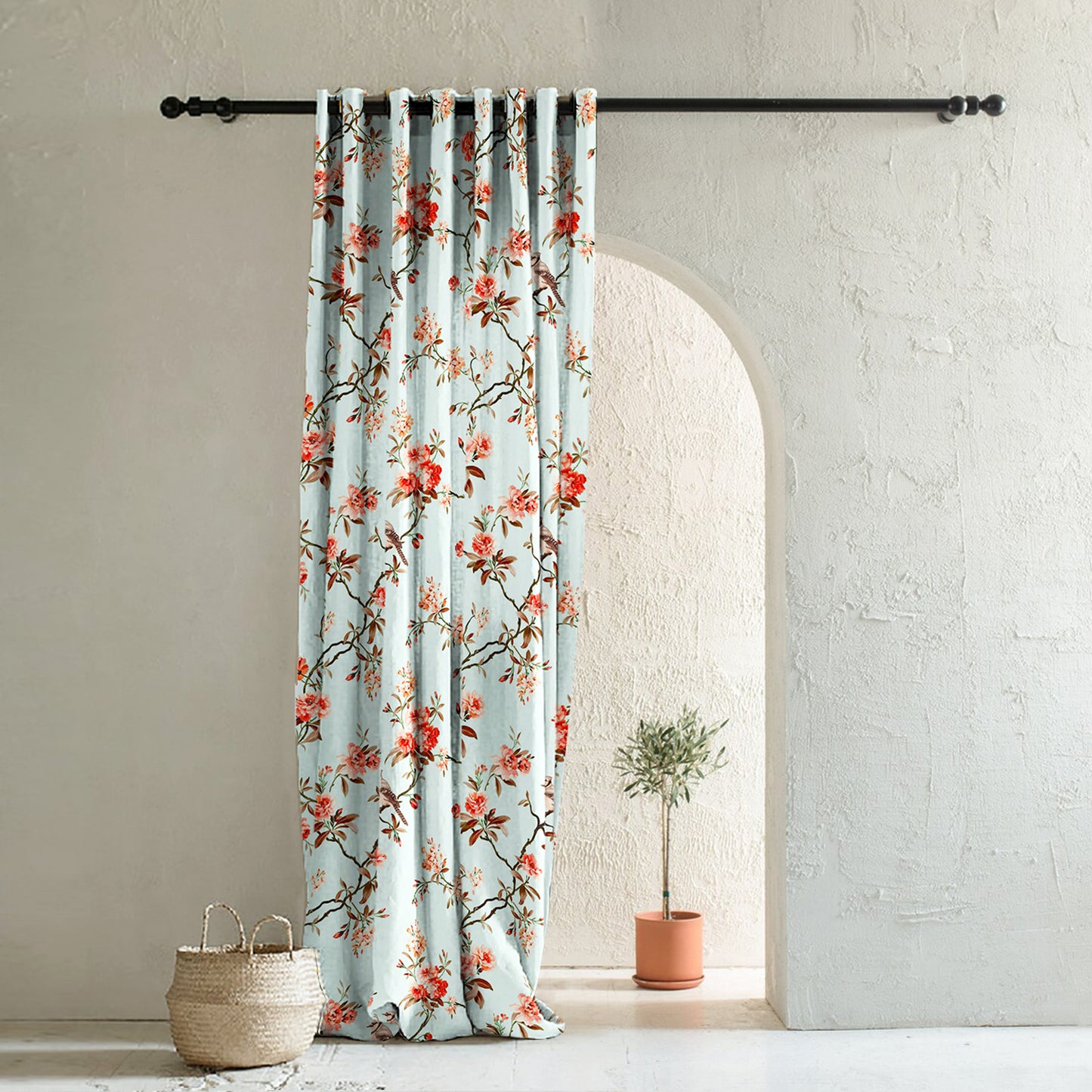 Elegant Floral Print Room Darkening Curtains Set Of 1pc  DS207F