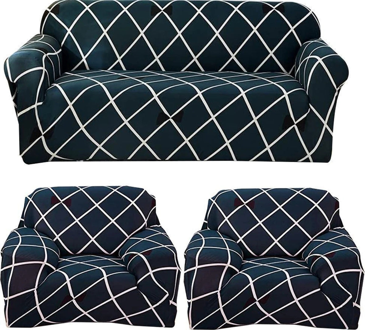 3+1+1 CROSS BLUE SOFA COVER ELASTIC STRETCHABLE 48 HOURS OFFER