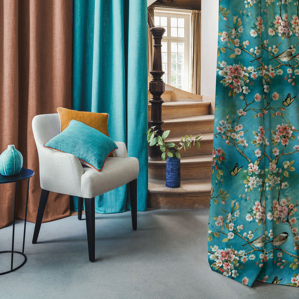 Elegant Floral Print Room Darkening Curtains Set of 2  DS225A