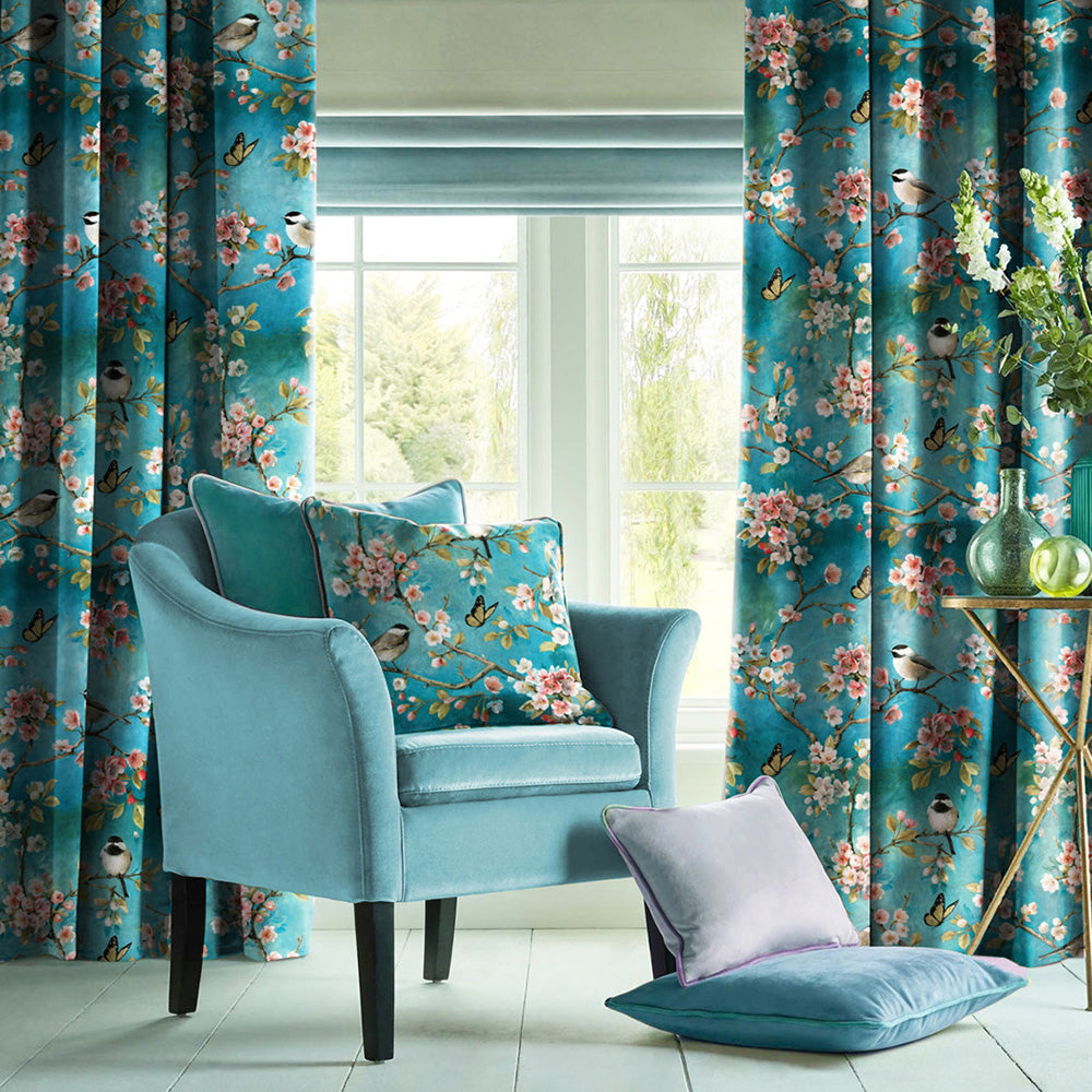 Elegant Floral Print Room Darkening Curtains Set of 2  DS225A