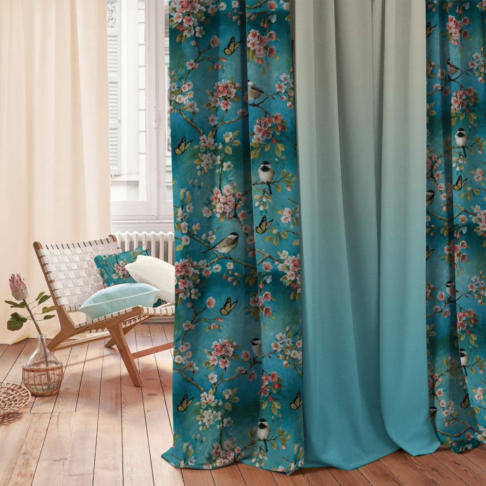 Floral Fantasy Floral & Ombre Print Combination Room Darkening Curtains Set Of 4 Door Curtain - (225AOMBRE26)