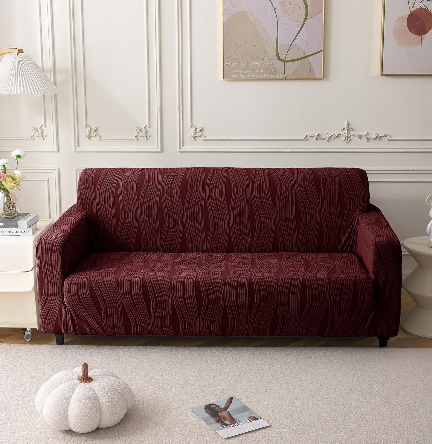 MAROON JAPANESE JACQUARD - Luxury Quality Strechable & Waterproof Dust-proof Sofa Cover