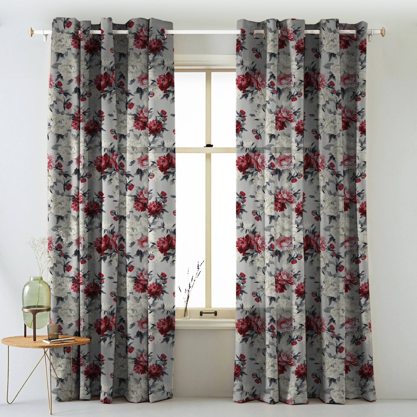 Elegent Floral Print Matt Finish Room Darkening Curtain Set of 2 MTDS230D