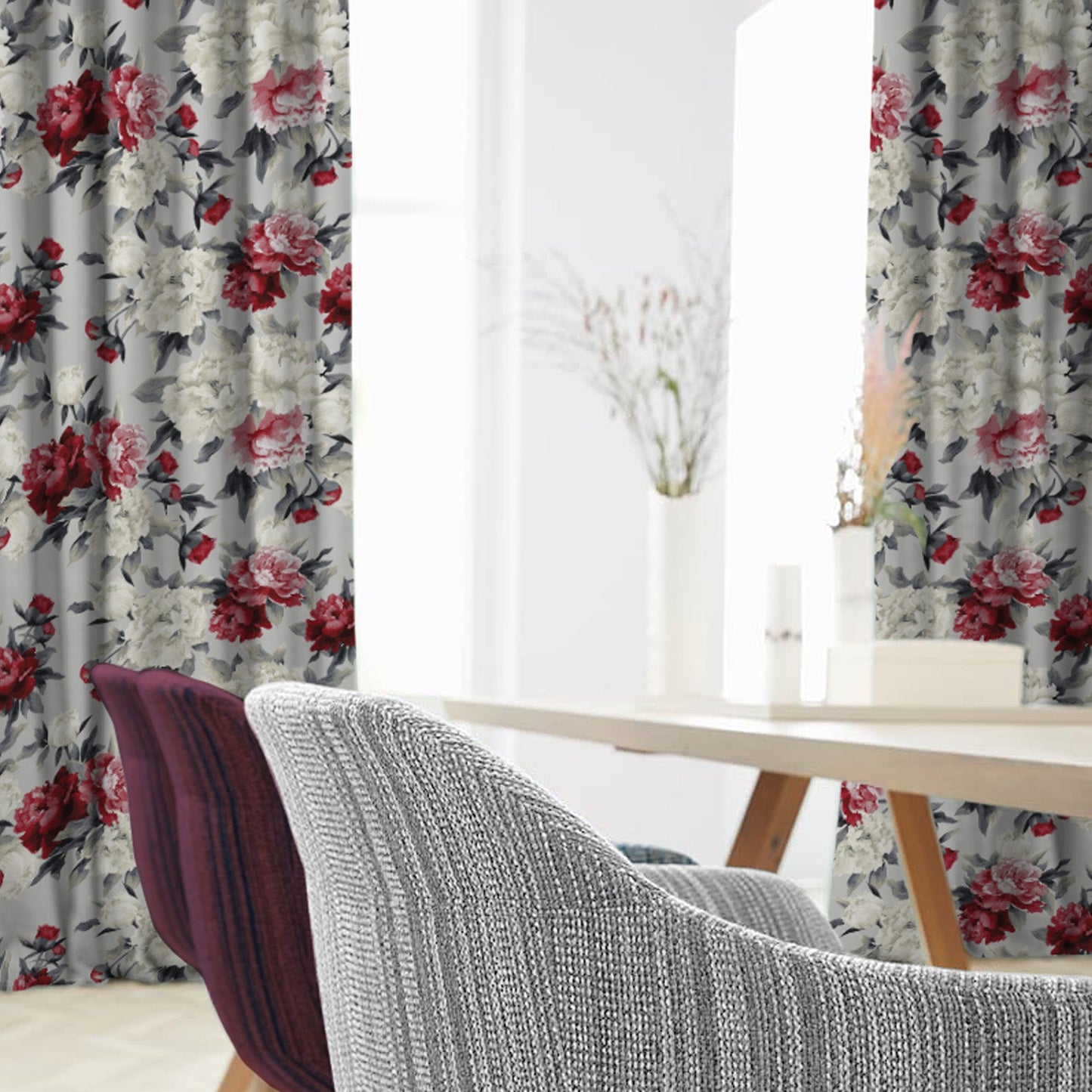 Elegent Floral Print Matt Finish Room Darkening Curtain Set of 2 MTDS230D