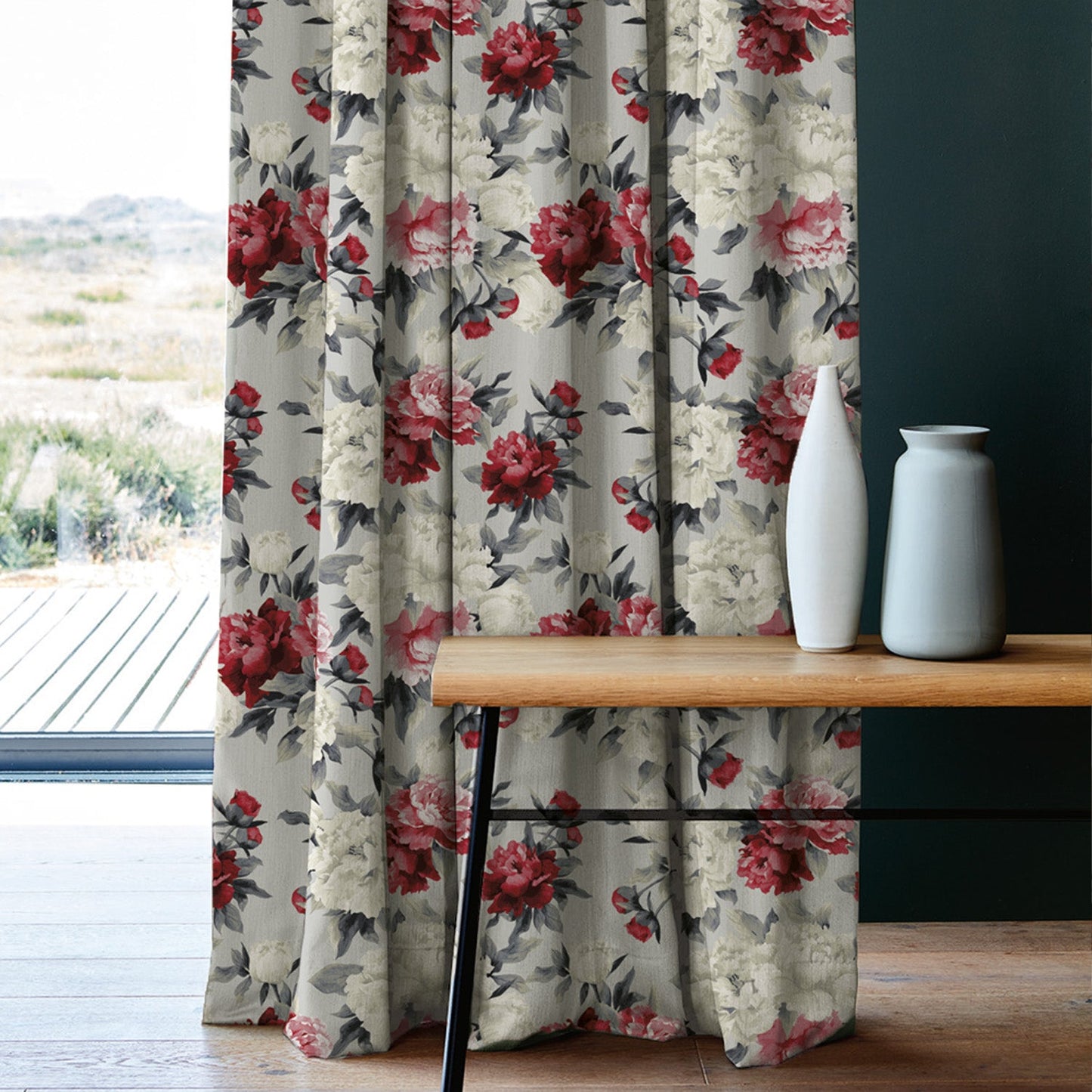 Elegent Floral Print Matt Finish Room Darkening Curtain Set of 2 MTDS230D