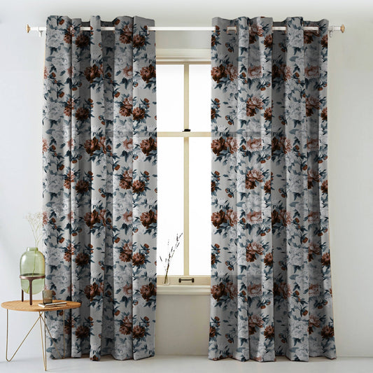 Elegent Floral Print Matt Finish Room Darkening Curtain Set of 2 MTDS230E