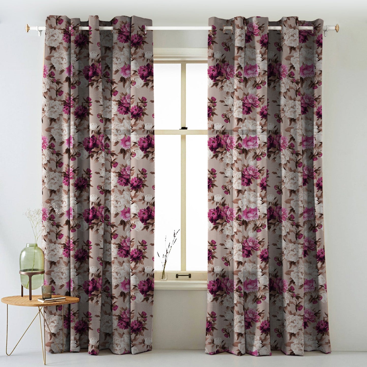 Elegent Floral Print Matt Finish Room Darkening Curtain Set of 2 MTDS230G