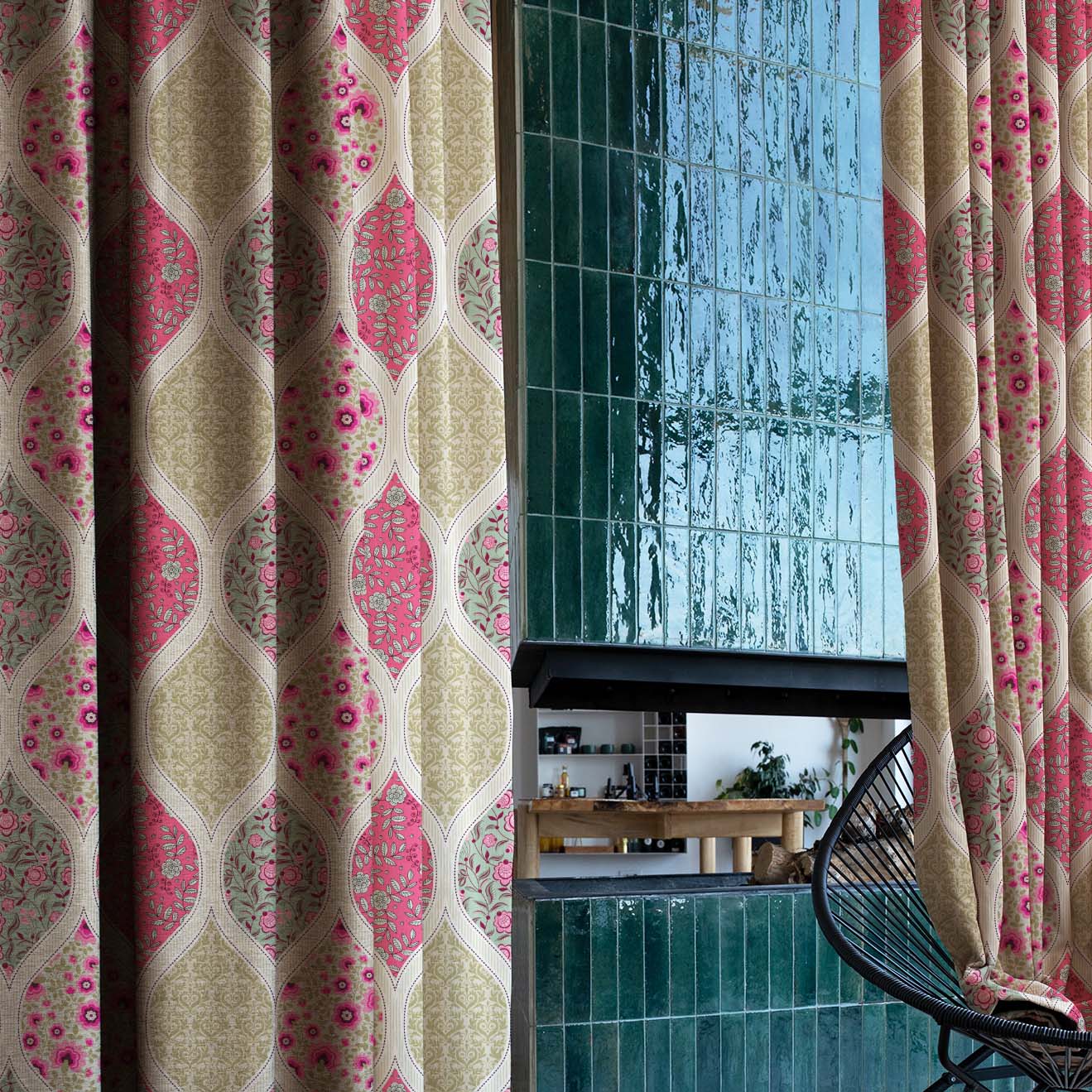 BloomBlock Floral Hot Pink Heavy Satin Room Darkening Curtains Set Of 2 - (DS236A)