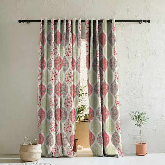 BloomBlock Floral Orange Heavy Satin Room Darkening Curtains Set Of 2 - (DS236E)