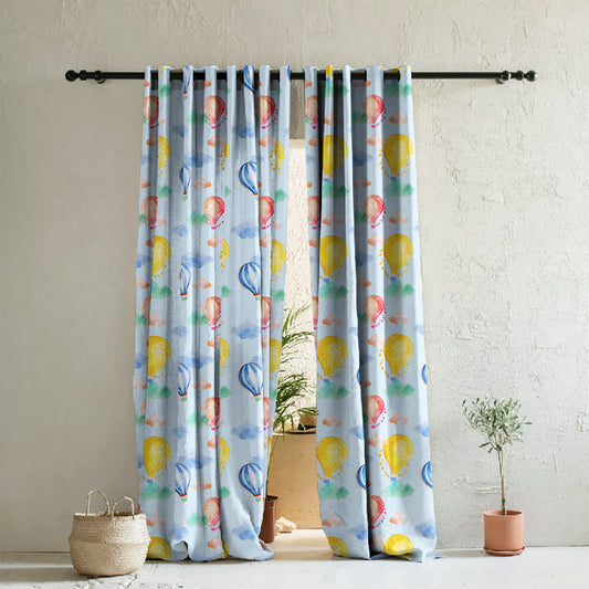 Balloon Rides Kids Sky Blue Heavy Satin Room Darkening Curtains Set Of 2 - (DS253B)