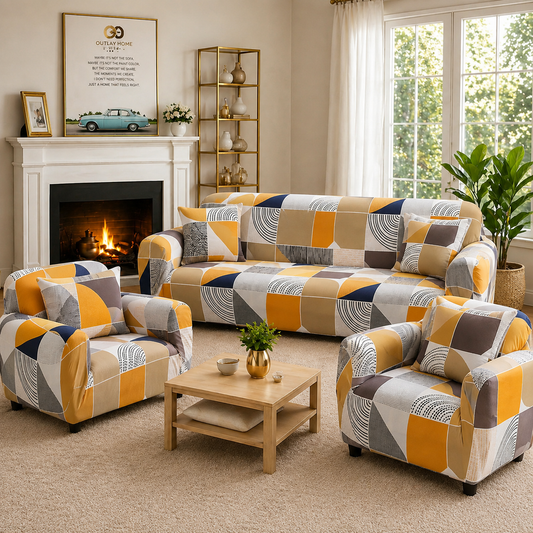 3+1+1 ORANGE SQUARE SOFA COVER ELASTIC STRETCHABLE 48 HOURS OFFER