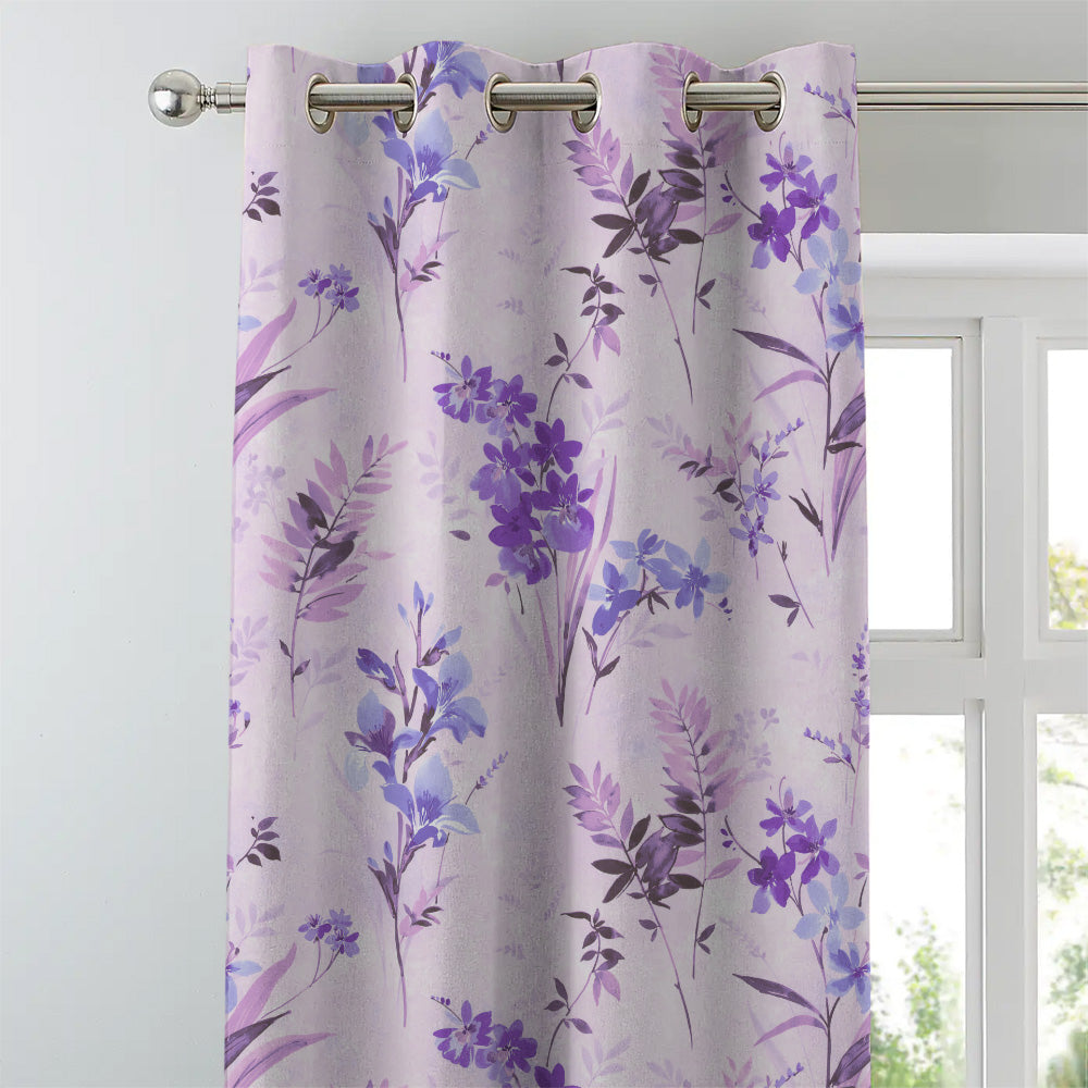 Lovely Lavender Floral Lavendar Heavy Satin Room Darkening Curtains Set Of 2 - (DS260B)