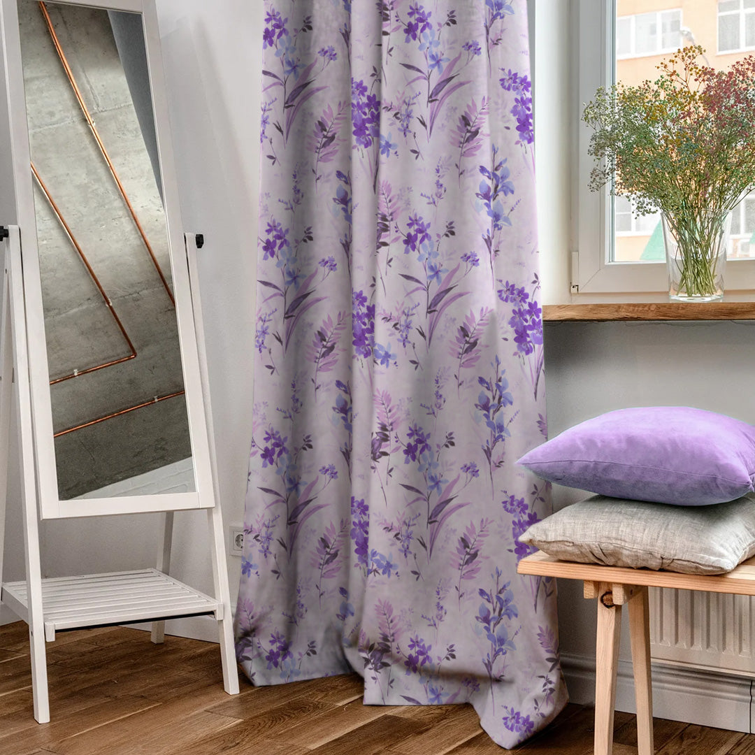 Lovely Lavender Floral Lavendar Heavy Satin Room Darkening Curtains Set Of 2 - (DS260B)