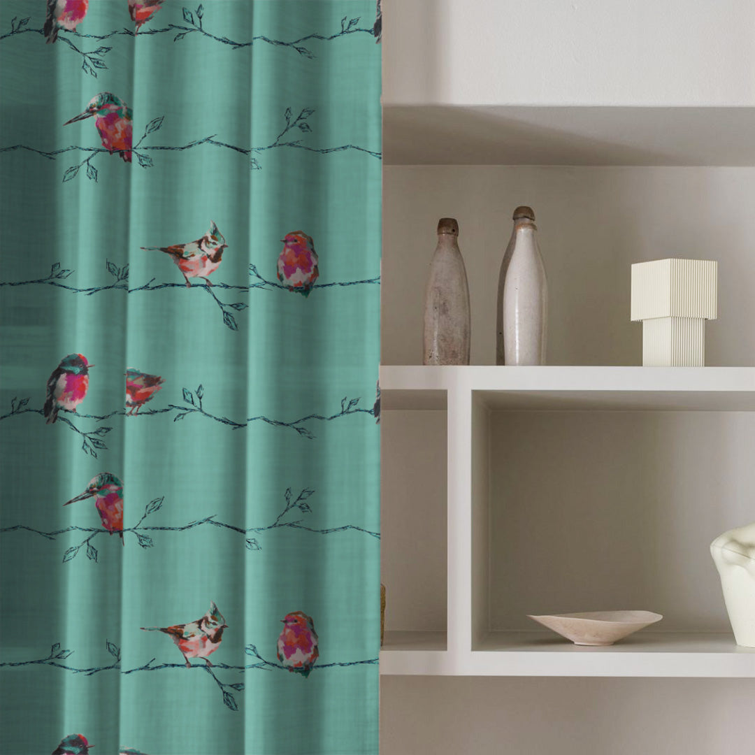 Vine Charm Floral Turquoise Heavy Satin Room Darkening Curtains Set Of 2 - (DS261A)