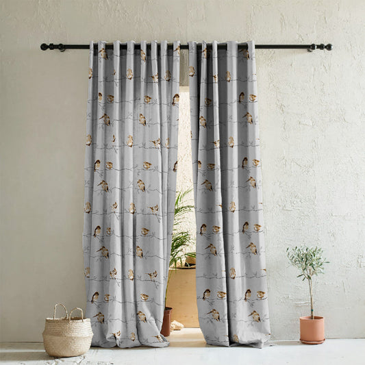 Vine Charm Floral Slate Grey Heavy Satin Room Darkening Curtains Set Of 2 - (DS261C)