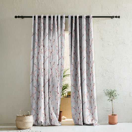 Cherry Charm Floral Soft Pink Heavy Satin Room Darkening Curtains Set Of 2 - (DS263A)