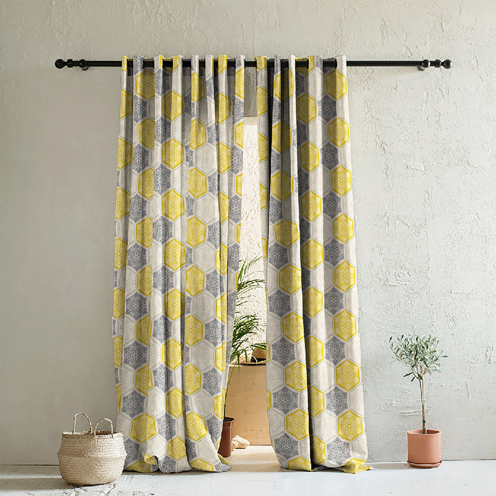 Elegant Geometric  Print Room Darkening Curtain - Set of 2 - DS266A