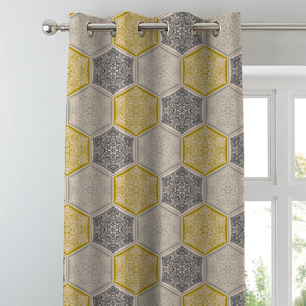 Elegant Geometric  Print Room Darkening Curtain - Set of 2 - DS266A