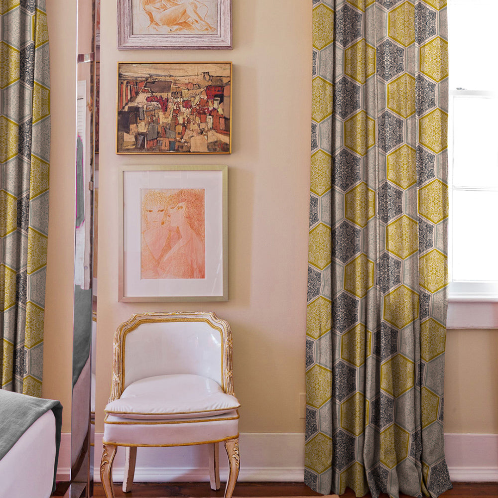 Elegant Geometric  Print Room Darkening Curtain - Set of 2 - DS266A