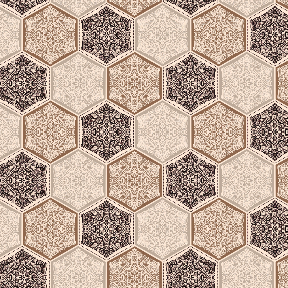 HexaGlam Geometric Cocoa Brown Heavy Satin Room Darkening Curtains Set Of 2 - (DS266C)