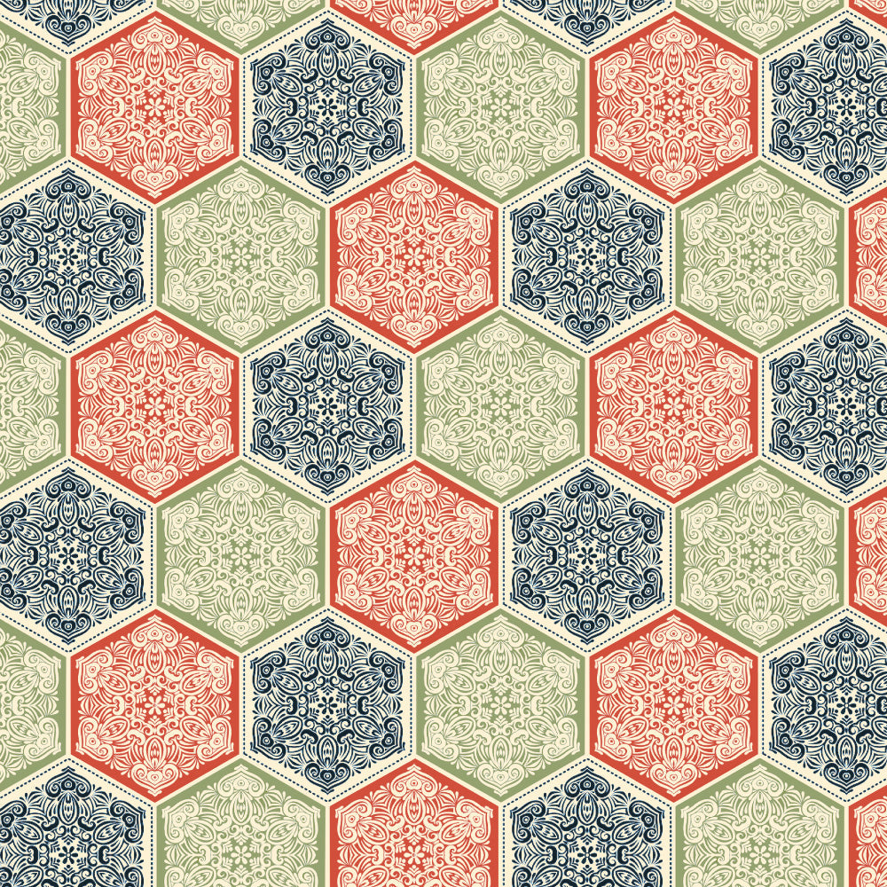 HexaGlam Geometric Red Heavy Satin Room Darkening Curtains Set Of 2 - (DS266D)