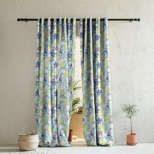 Chromatic Foliage Floral Midnight Blue Heavy Satin Room Darkening Curtains Set Of 2 - (DS271B)
