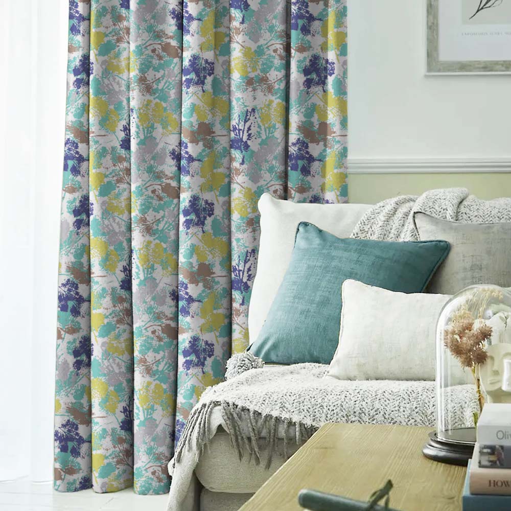 Chromatic Foliage Floral Midnight Blue Heavy Satin Room Darkening Curtains Set Of 2 - (DS271B)