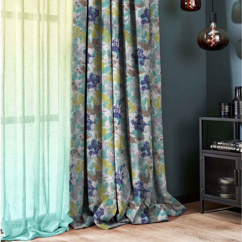 Chromatic Foliage Floral Midnight Blue Heavy Satin Room Darkening Curtains Set Of 2 - (DS271B)