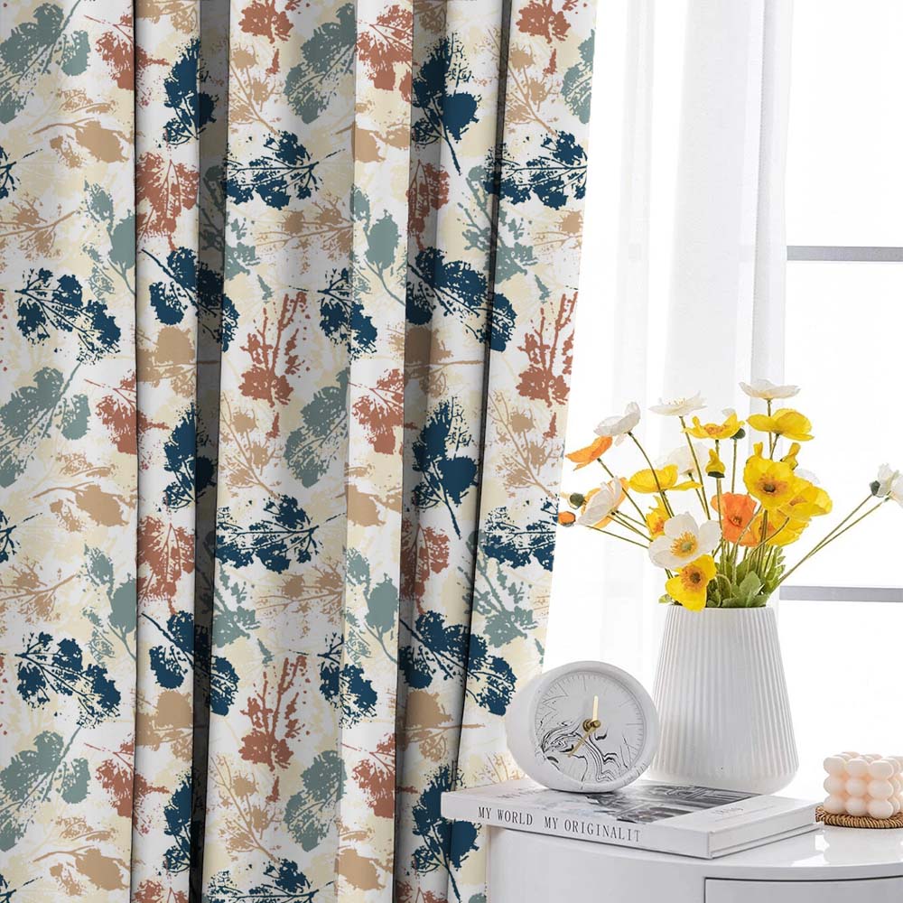 Chromatic Foliage Floral Tan Beige Heavy Satin Room Darkening Curtains Set Of 2 - (DS271D)