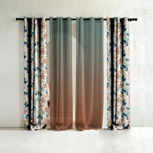 Chromatic Meadows Digital Print Room Darkening & Sheer Combination Curtains Set Of 4 - (271DOMBRE27)