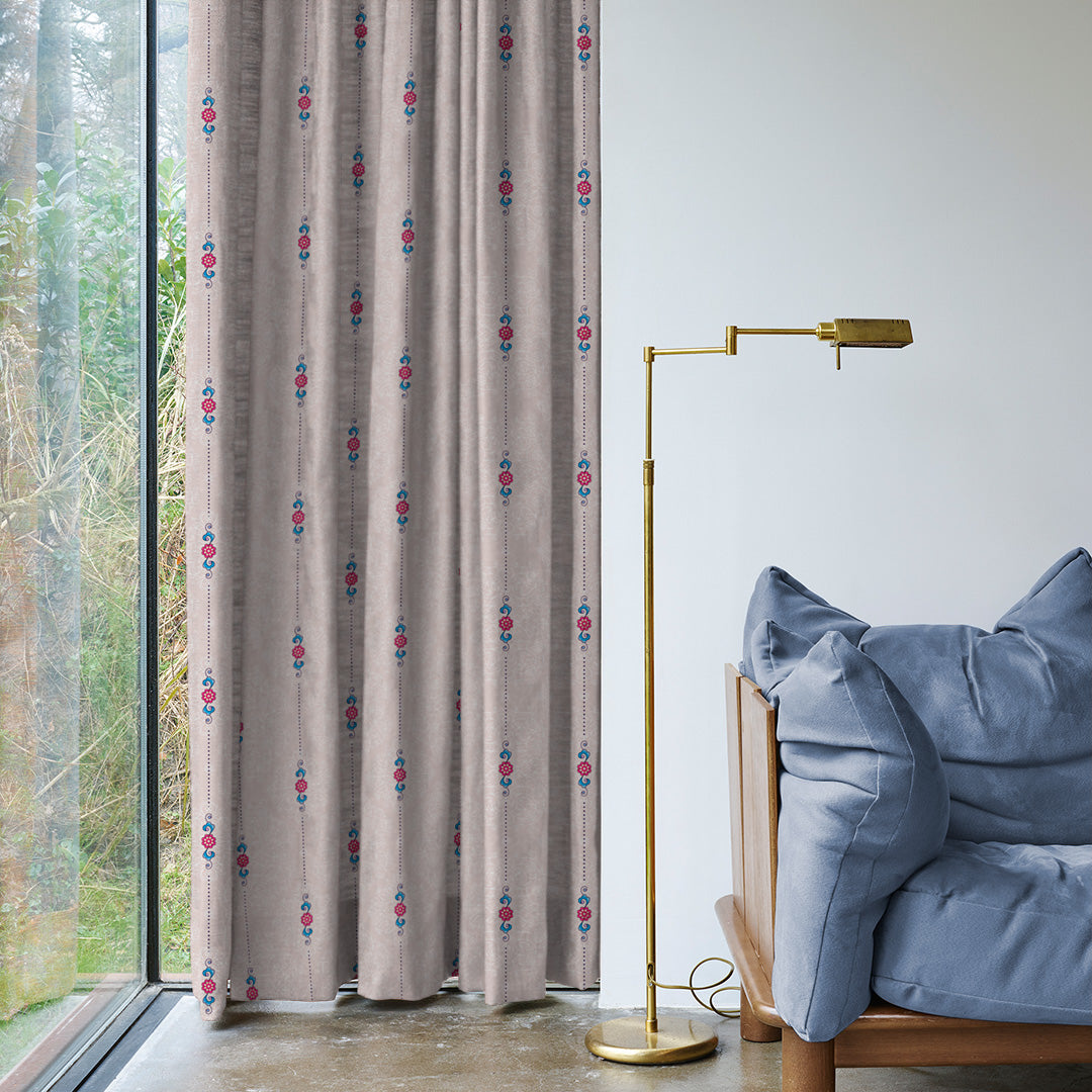 Ethnic Essence Floral Soft Pink Heavy Satin Room Darkening Curtains Set Of 2 - (DS274B)