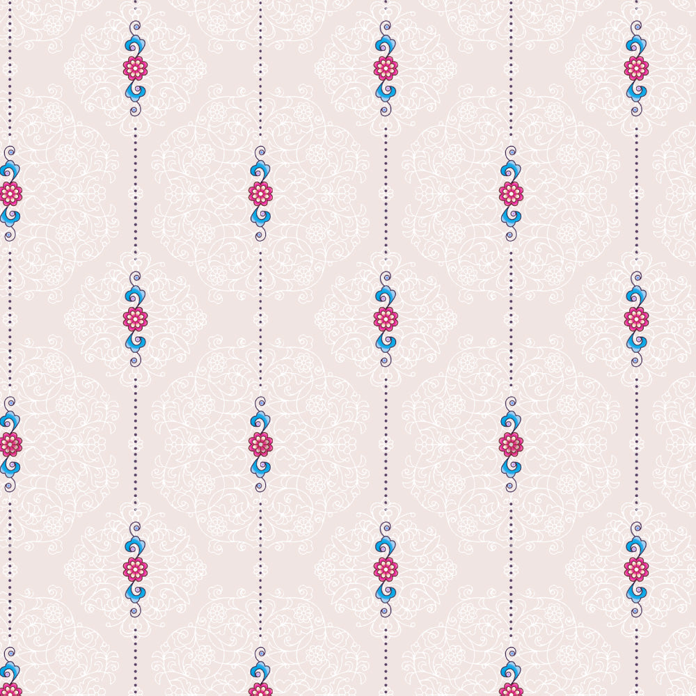 Ethnic Essence Floral Soft Pink Heavy Satin Room Darkening Curtains Set Of 2 - (DS274B)