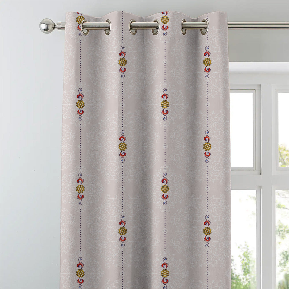 Ethnic Essence Floral Soft Pink Heavy Satin Room Darkening Curtains Set Of 2 - (DS274C)