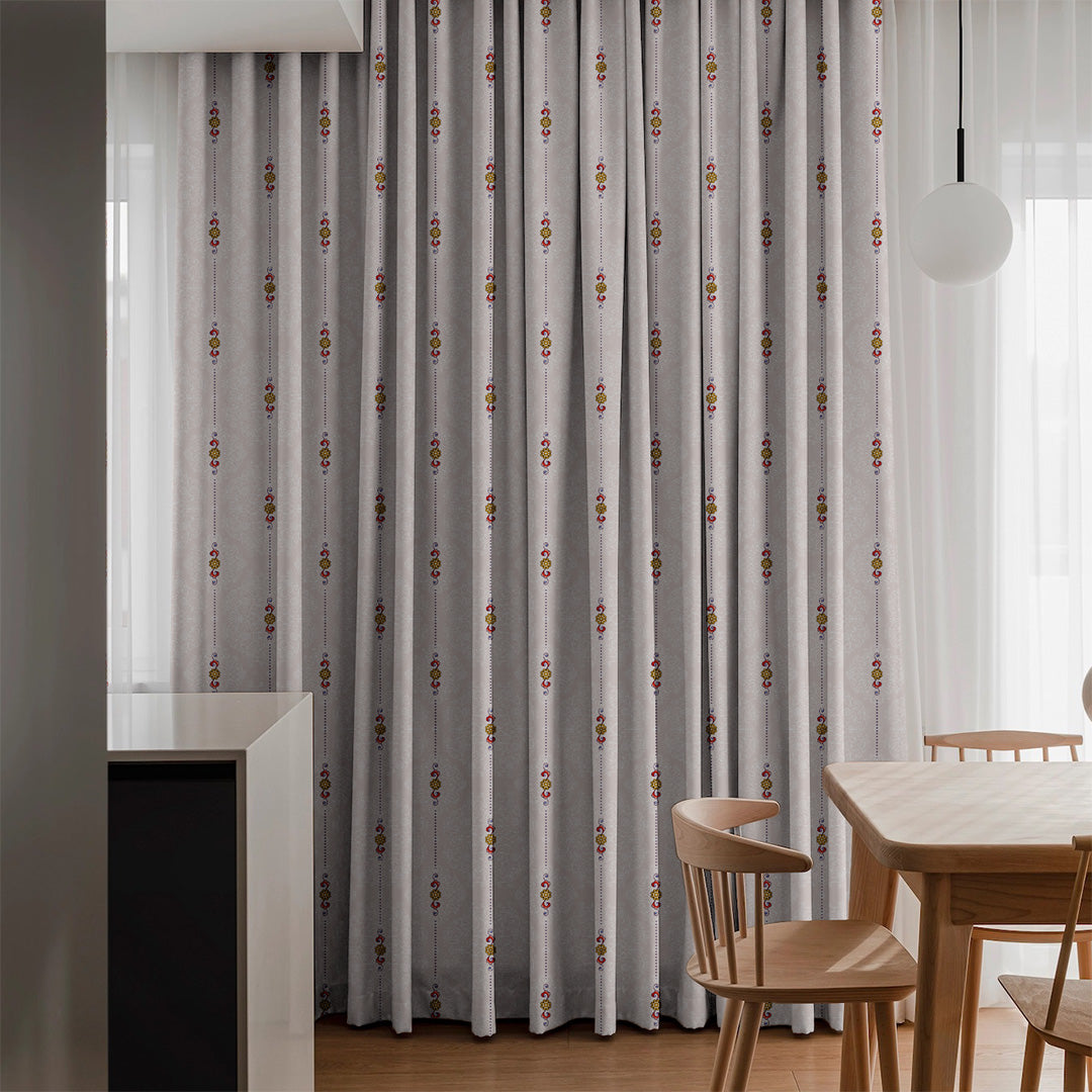 Ethnic Essence Floral Soft Pink Heavy Satin Room Darkening Curtains Set Of 2 - (DS274C)