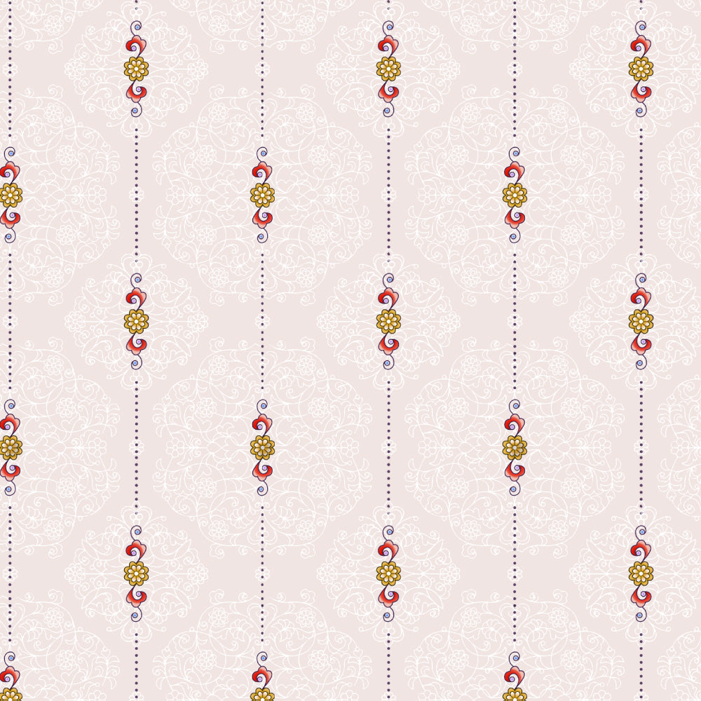 Ethnic Essence Floral Soft Pink Heavy Satin Room Darkening Curtains Set Of 2 - (DS274C)