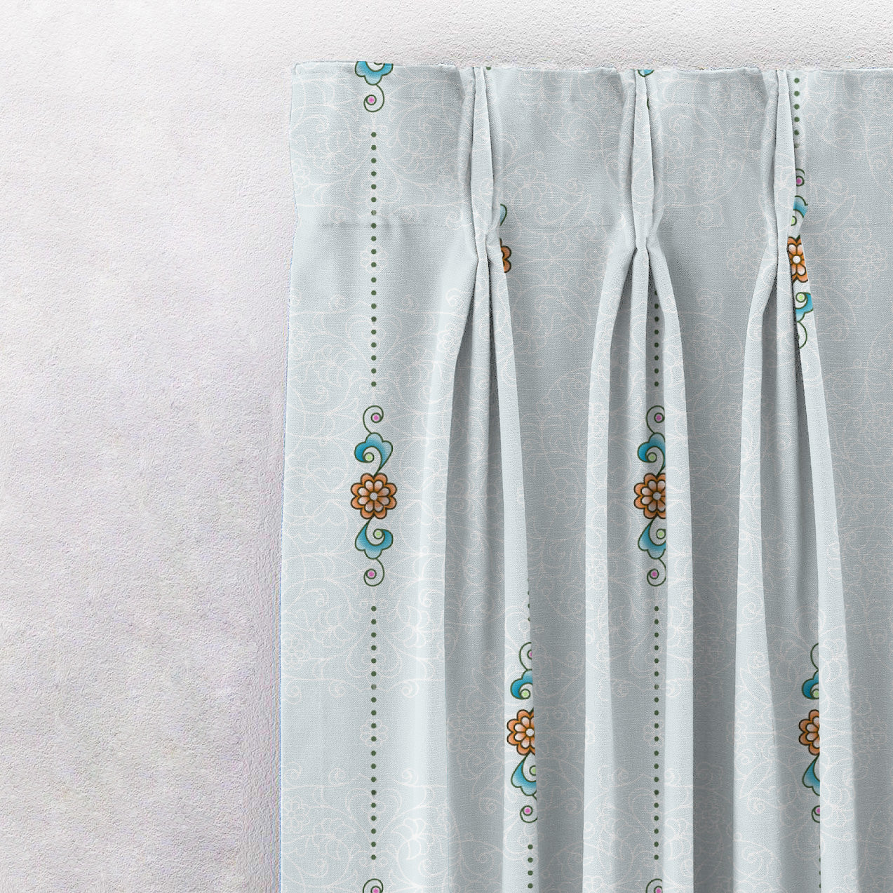 Ethnic Essence Floral Sky Blue Heavy Satin Room Darkening Curtains Set Of 2 - (DS274D)